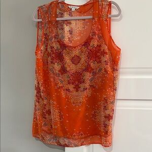 Cabi Floral Orange Sleeveless  Sheer Top